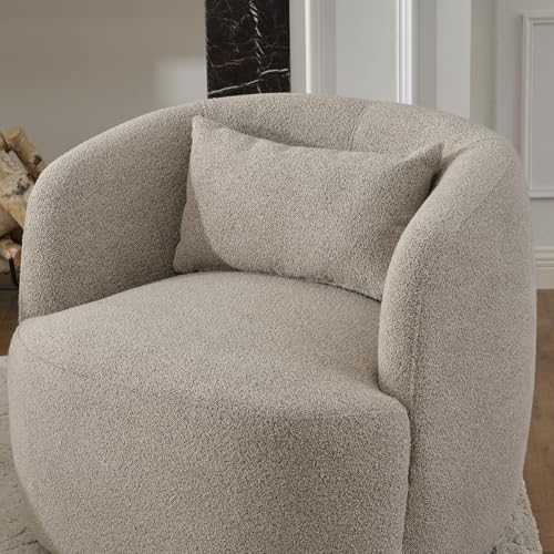 34" W Boucle Swivel Barrel Chair with Toss Pillow