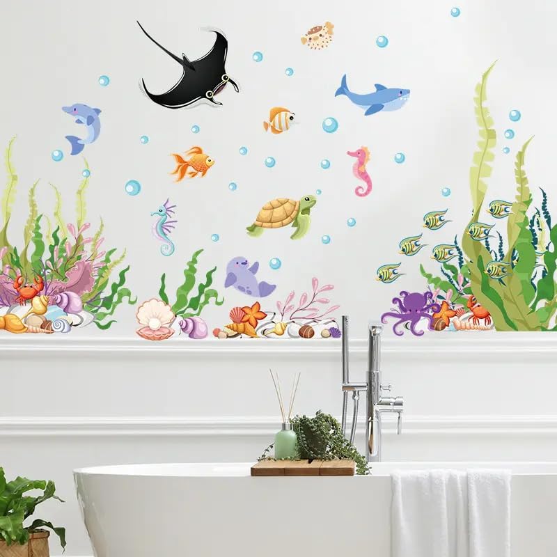 2 Sheets of 12x36 Inch Spring Summer Window Cling Sticker Fish (93 Count)