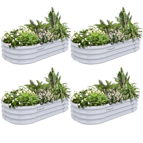 4 Pack 4x2x1FT Galvanized Raised Garden Bed Kit Oval Metal Ground Planter Box Outdoor Bottomless Planter Raised Beds for Vegetables Flowers Herbs Fruits (4 Count)