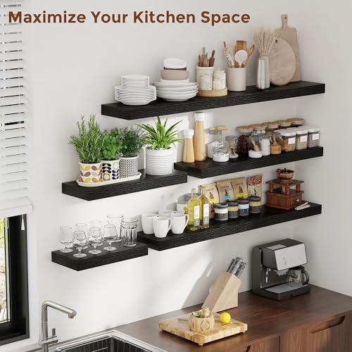 16 Inch Floating Shelves for Wall Black Shelves Set of 2 (2 Count)