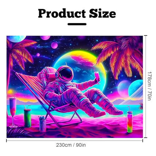Blacklight Space Astronaut Tapestry UV Reactive Galaxy Planet Glow in Dark Tapestries Black Light Poster Neon Wall Hanging Art for bedroom Living Room