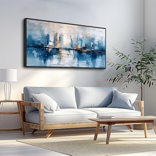 Black Framed Canvas Wall Art For Living Room Wall Decor For Bedroom Office Wall Decoration Blue Abstract Paintings Modern Pictures Artwork Room Aesthetic Home Decor 20x40 In