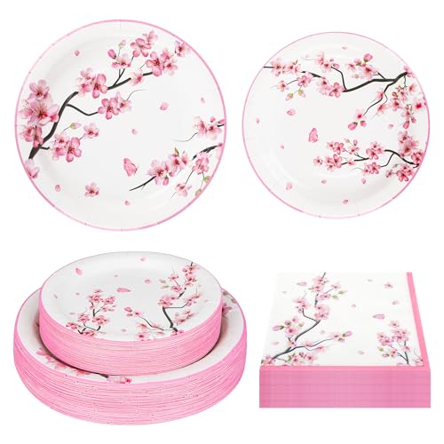 150Pcs Cherry Blossom Party Supplies Plates and Napkins (150 Count)