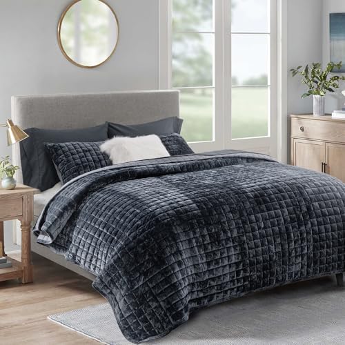 Channel Box Stitch Velvet Quilt Set