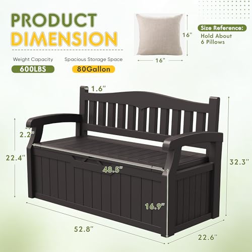 80 Gallon Storage Bench Outdoor Deck Box with Armrest (705.6 Ounce)