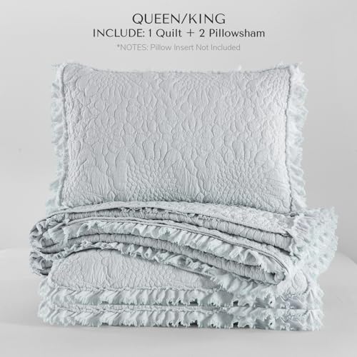 Light Blue Ruffled Quilt Queen Size