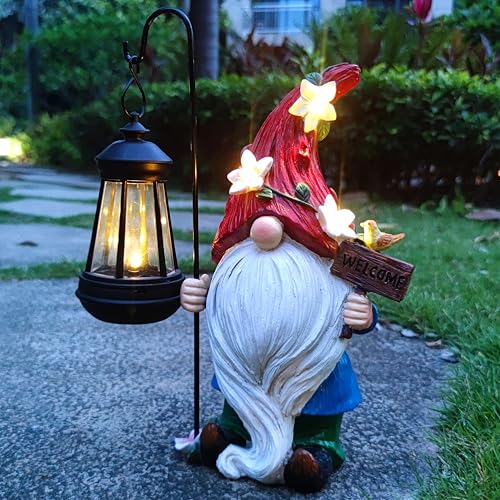 Solar Garden Gnomes Statue with Succulent and LED Lights