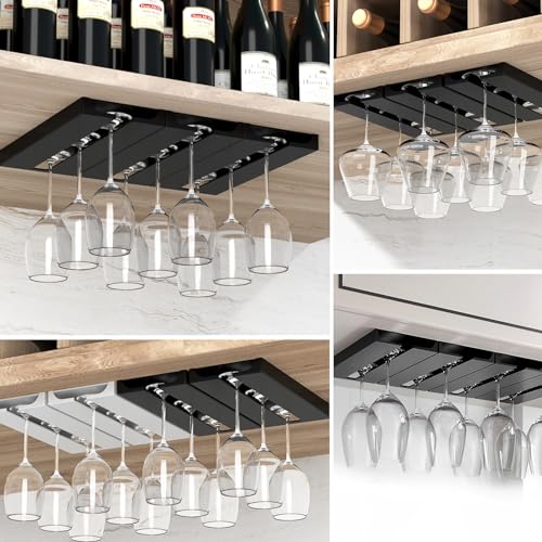 Wine Glass Holder Stemware Rack Hanger Under Cabinet or Counter for Bar (4 Count)