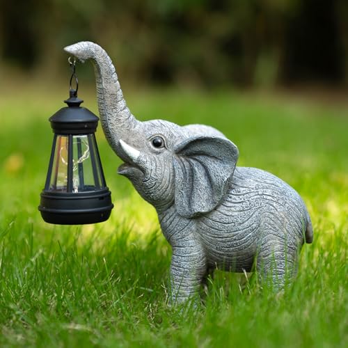 Solar Garden Statue Lights Elephants Figurine with Solar Lantern