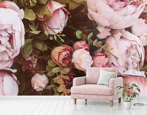 Large Pink Rose Floral Wallpaper Mural Peel and Stick for Girl Room