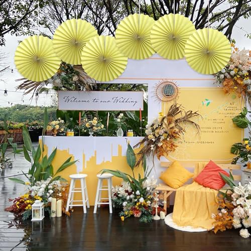 Yellow Party Decorations Light Yellow Round Paper Fan 16inch DIY