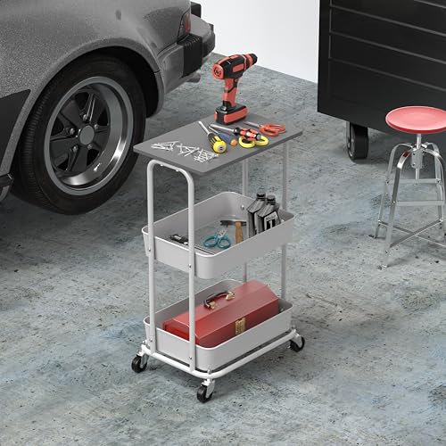 2 Tier Rolling Utility Cart Wood Top