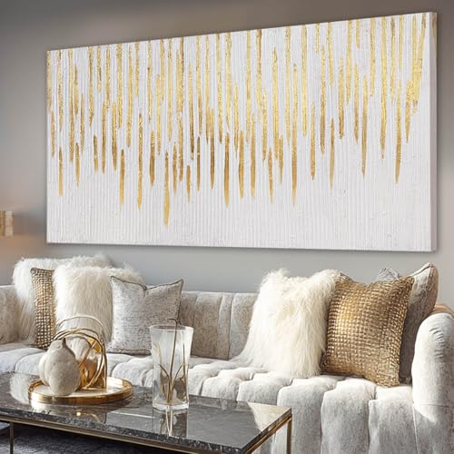 Gold Wall Decor Abstract Wall Art for Living Room White Canvas Pictures Artwork for Gallery Hotel 24"x48"