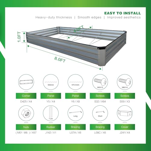GARDMAX 8x4x1FT Galvanized Raised Garden Bed Kit