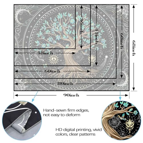 Tree of Life Tapastry Butterfly Moon Tapastry Flower Green Tree Tapestries Mandala Wall Hanging for Bedroom and Living Room Decor 60×80 Inches