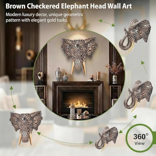 9x7.8 Inch Vintage Mosaic Elephant Head Wall Sculpture Art Mount Statue for Room Bedroom Office Living Decor