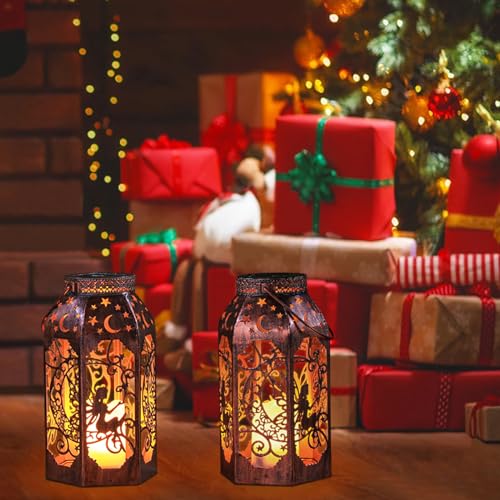 Solar Lanterns Outdoor Waterproof Fairy LED Metal Lantern Candle Glow (2 Count)