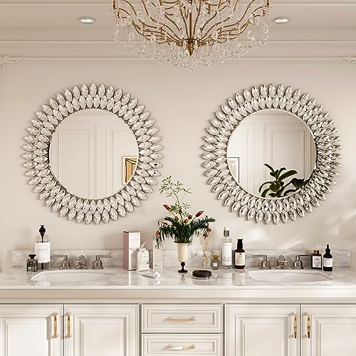26" Jeweled Luxury Round Decorative Wall Mirror