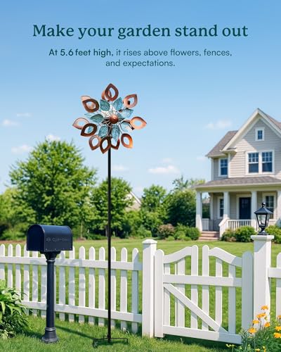 Copper Wind Spinners Outdoor 74 Inches with Solar LED Light
