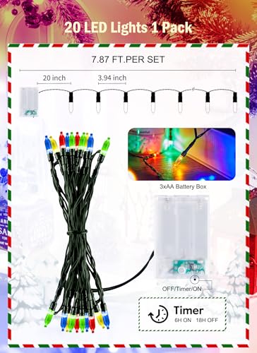 8ft 20LED Battery Operated Christmas String Lights with Timer