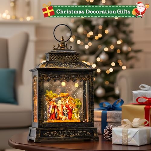 Christmas Snow Globes Lantern Christmas Snow Globe with Music Nativity Scene