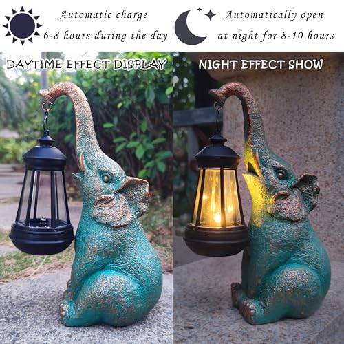 JOYBEE Garden Statues Elephant with Solar Lantern Outdoor Decor