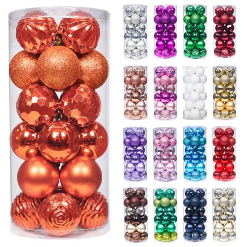 24ct Christmas Ball Ornaments Set Yellow Shatterproof Xmas Tree Hanging Decorations Perfect for Fall Thanksgiving Holiday Decor (24 Count)