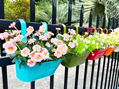 8 Pack 10" Colorful Metal Bacony Railing Planter for Outdoor Planters (8 Count)