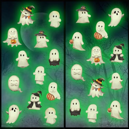 Glow in the Dark Halloween Ghost Window Clings Green Luminous Ghost Window Decals for Halloween Party Decorations Home School Glass