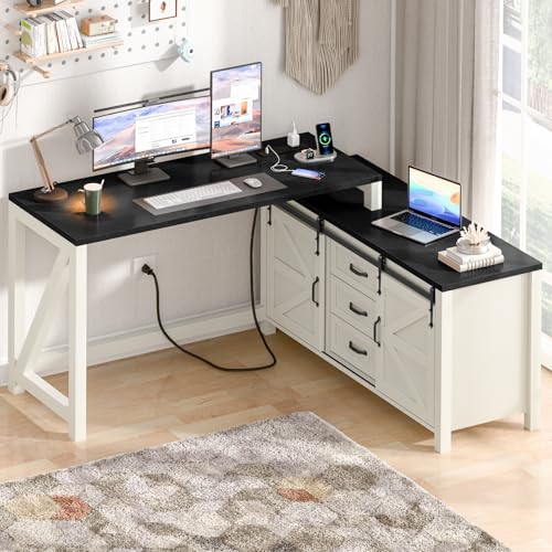 Executive L Shaped Office Desk with Drawers
