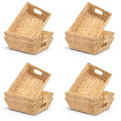 Set of 12 Water Hyacinth Wicker Storage Baskets for Shelves (12 Count)