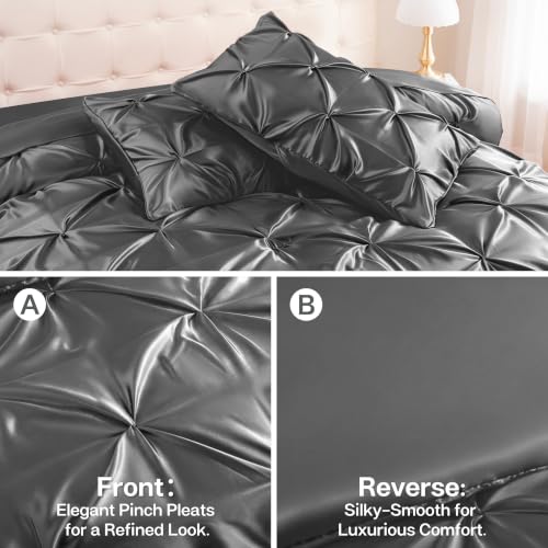 Satin Full Size Comforter Set Dark Grey