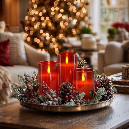 Red Glass Flameless Candles (3 Count)