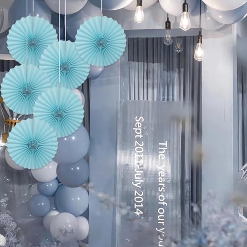 Light Blue Party Decorations Baby Blue Hanging Paper Fans DIY Set 16in