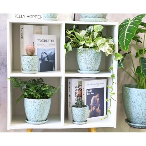 6 Inch Retro Ceramic Planter Set of 2 with Drainage Hole and Saucer for Plants