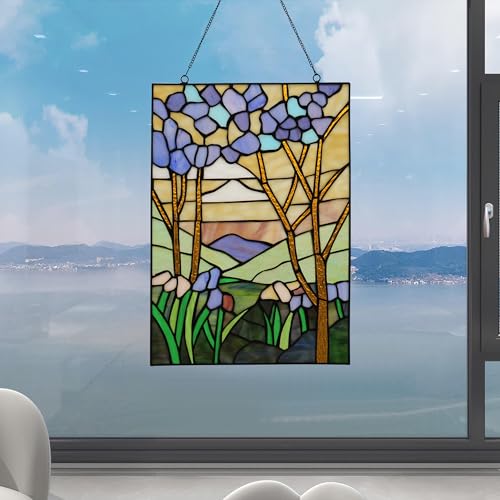 Stained Glass Window Hanging 16" H x 11" W Tiffany Style Rectangular Window Panel Suitable for Living Room Bedroom Kitchen Window Decoration Hangings with Chain