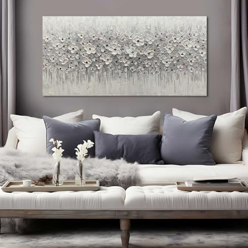 White Flowers Canvas Art Hanging Decor Botanical Wall Decoration for Living Room Bedroom Oil Painting Contemporary Artwork for office 24x48 Inch