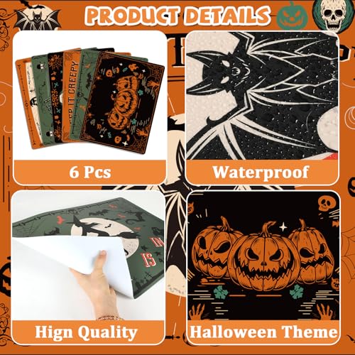 Halloween Plastic Placemats Set of 6 Black Gothic Bat Mat 17×13×0.04 in (6 Count)