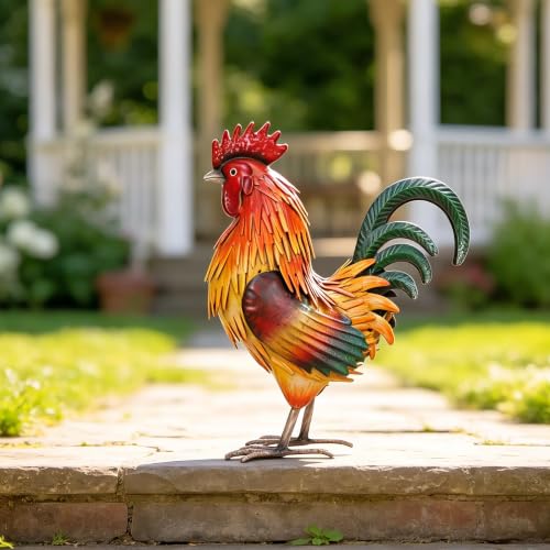 Rooster Garden Statue Sculpture Metal Chicken Yard Decor Outdoor Figurines Patio Backyard Decoration