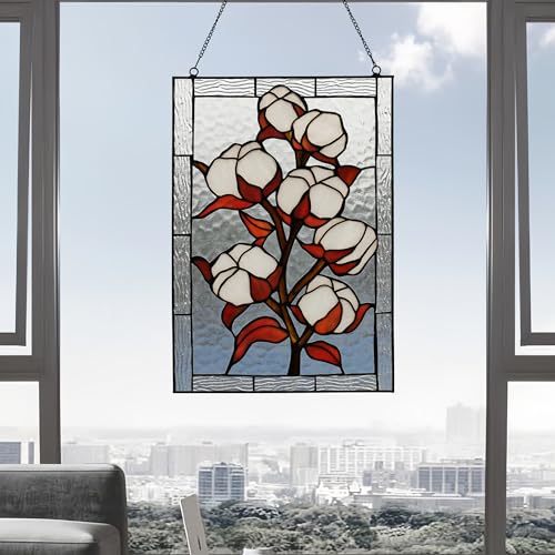 Stained Glass Window Hanging 16" H x 11" W Tiffany Style Rectangular Window Panel Suitable for Living Room Bedroom Kitchen Window Decoration Hangings with Chain