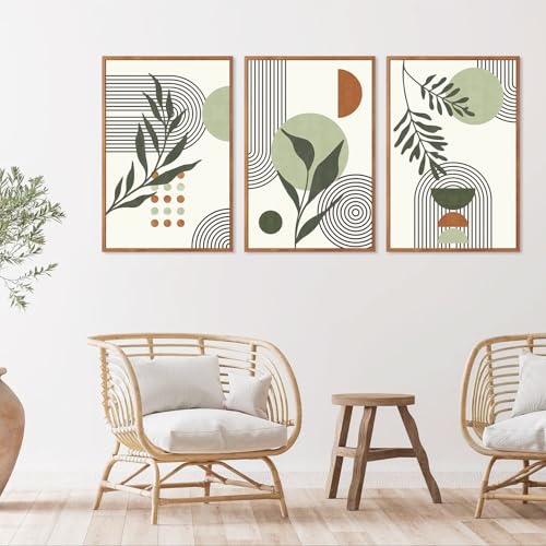 KAlRNE Sage Green Boho Beige Framed Wall Art Botanical Set (3 Count)