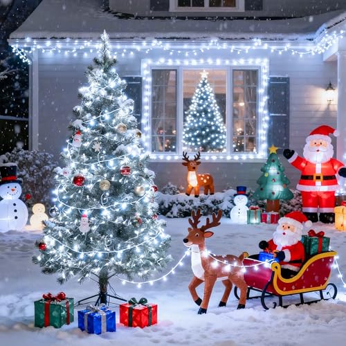 Connectable 8 Modes 100 LED White Christmas Lights Clear Wire (33 Foot)