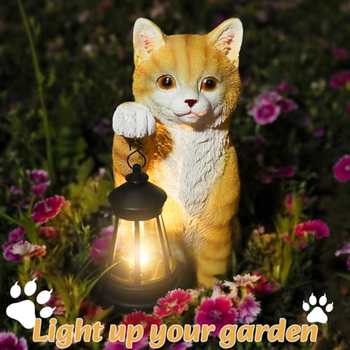 Solar Cat Garden Statue