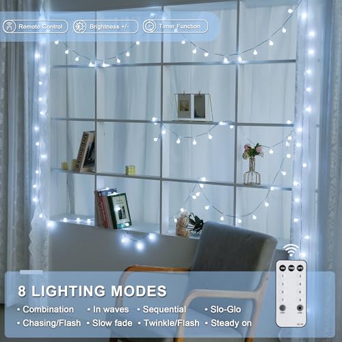 Connectable 100 LED Globe White String Lights Indoor for Bedroom