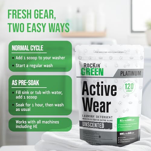 Active Wear Laundry Detergent Powder & Odor Eliminator for Sportswear & Workout Clothes (64 Ounce)