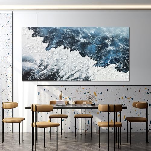 Blue White Abstract Canvas Wall Art Pictures for Living Room 29" X 58"