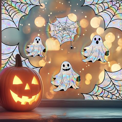 Halloween Window Clings for Glass Fall Static Cling Window Decals 9PCS Cute Ghost Pumpkin Mummy Spider Autumn Reusable Window Stickers Home School Office Decorations (9 Count)