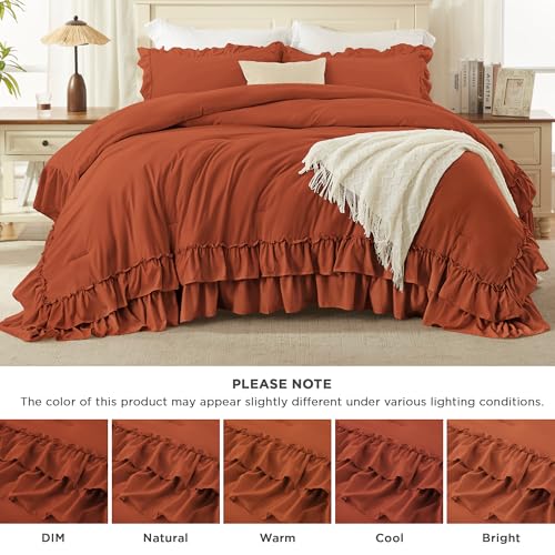 Burnt Orange Ruffle California King Comforter Set