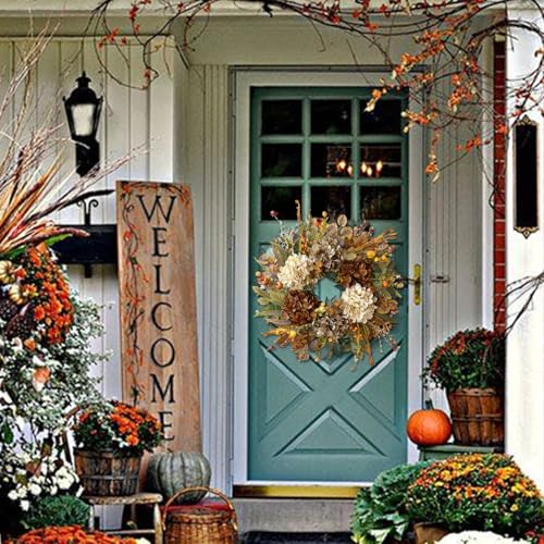 24 Inch Fall Wreaths for Front Door with Hydrangea