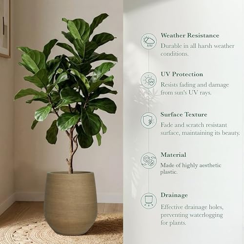 11.8" H Wood look Plastic Tapered Planters with Drainage Holes and Plug